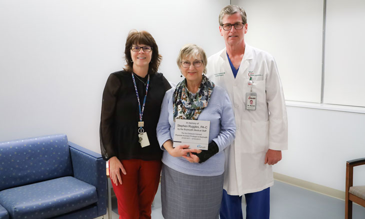 Michele Campbell, Medical Staff Services Manager, Debbie Ruggles, and Thomas P. Barnett, MD