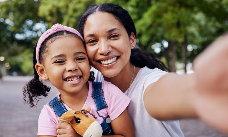 Mother and daughter pose for selfie