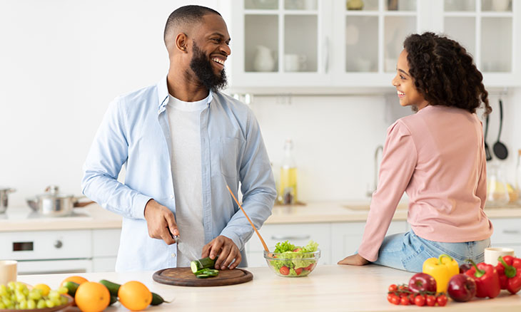Couple cooking in the kitchen together
