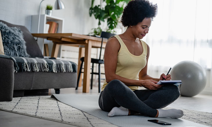 Women making a list of New Year's resolutions.
