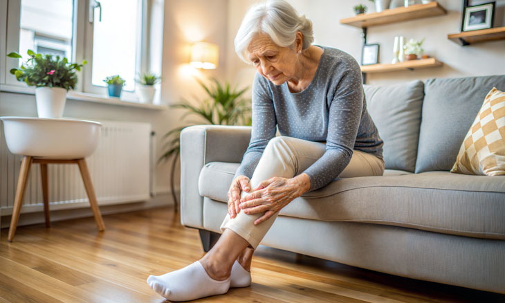 Women rubbing her swollen legs