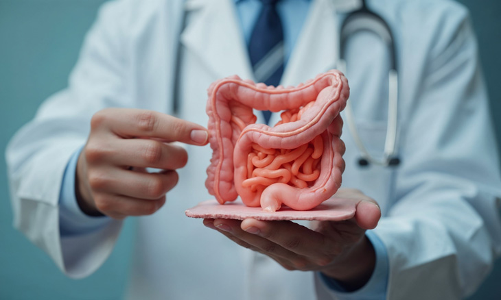 Bayhealth doctor holding colon replica