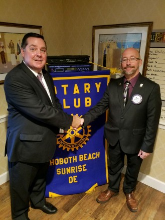 Bayhealth Foundation Director of Development Chuck Desch with Rehoboth Beach Sunrise Rotary Club President Edward Gossett