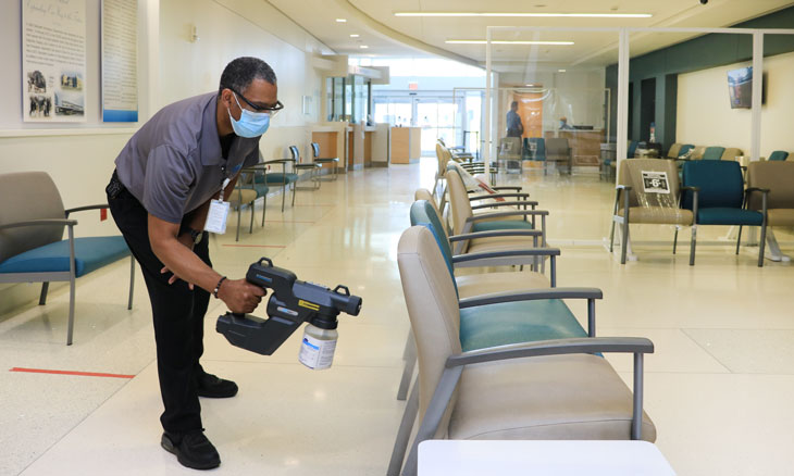 EVS extensively clean high touch areas in the emergency room
