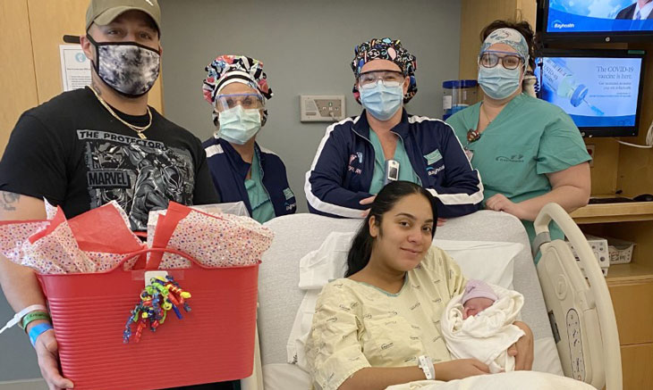 First baby born at Bayhealth with his parents and nurses