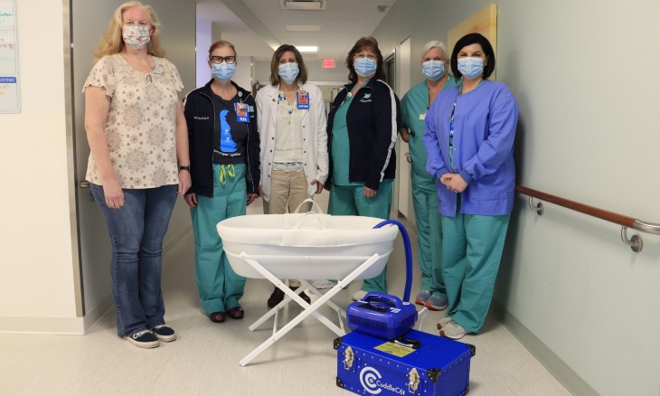 Bayhealth Women's Services team members with a CuddleCot cooling bassinet donated to Bayhealth Hospital, Sussex Campus. 