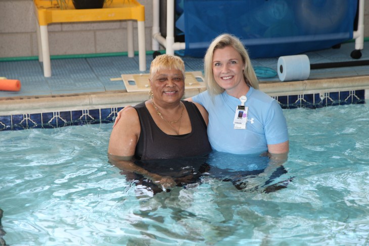 Two women in swimming pool