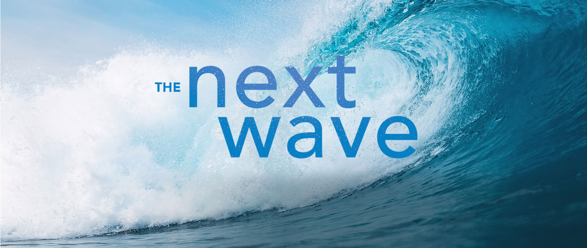 Crashing wave with The Next Wave logo overlayed 