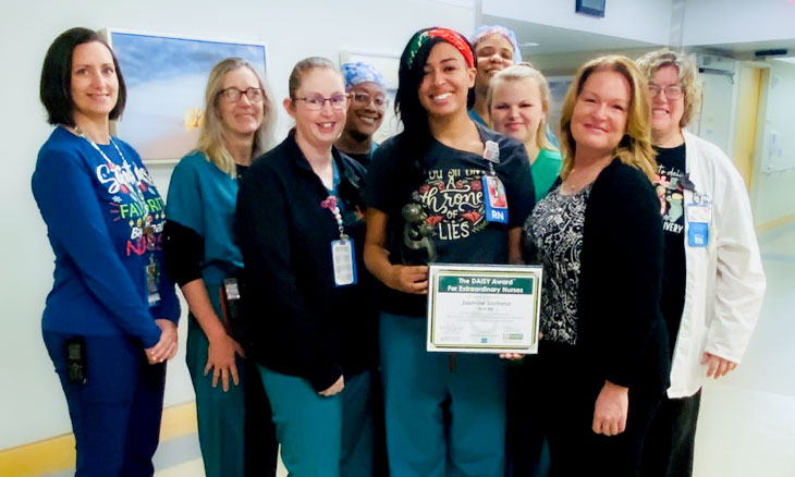 Jasmine Santana, RN, cares for patients at the Bayhealth Kent Campus and has been awarded a DAISY Award for Staff Nurse. Jasmine Santana, RN, cares for patients at the Bayhealth Kent Campus and has been awarded a DAISY Award for Staff Nurse.
