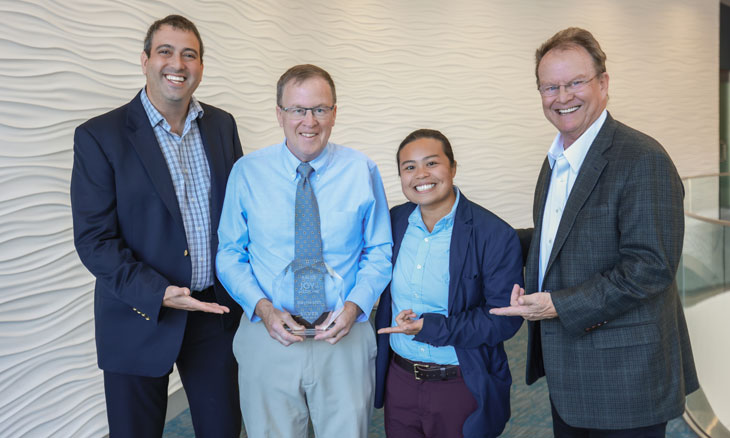 Bayhealth Earns Silver Recognition from the American Medical Association as a Joy in Medicine™ Health Organization From left to right are Jonathan Kaufmann, DO, Thomas Vaughan, MD, Rochelle Balan, MSW, and Terry Murphy, MHSA, FACHE.